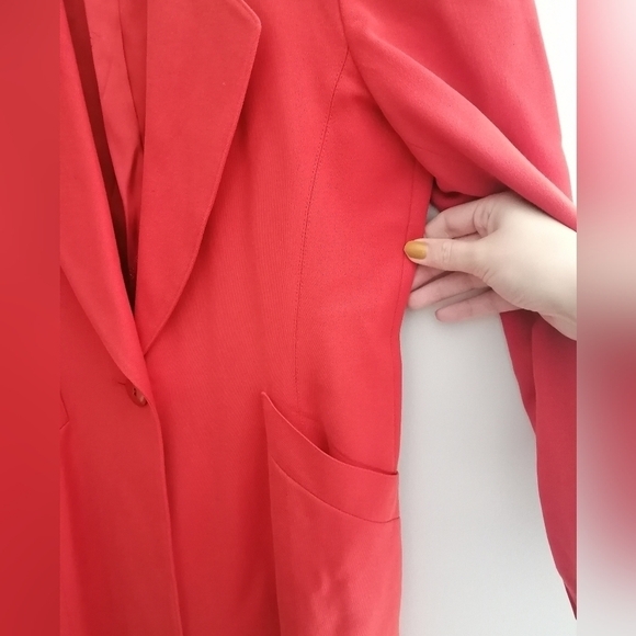 Vintage Escada '80s Margaretha Ley Wool Longline Single Breasted Red Blazer 34 4 - Picture 8 of 17